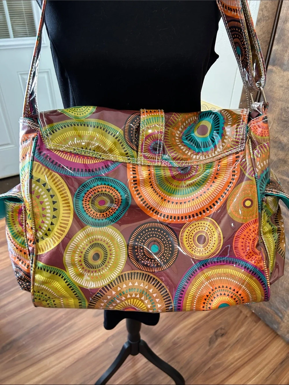 Kalemcom New Orleans Colorful Circle Print Diaper Bag with pouch - Multicolor